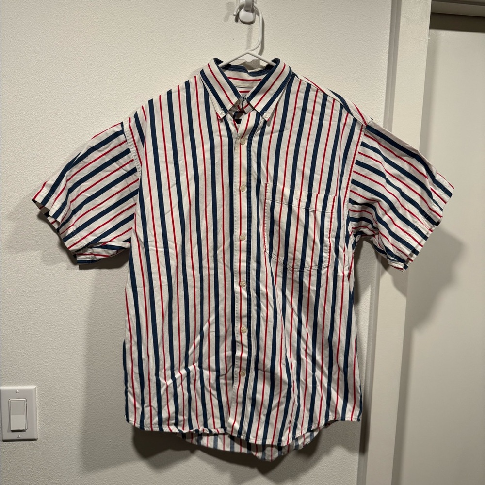 Cherokee Men's Striped Button Down Shirt - Red, Blue, White